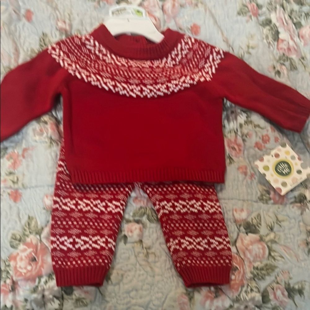 Little me Red Knit Sweater and Pants Set